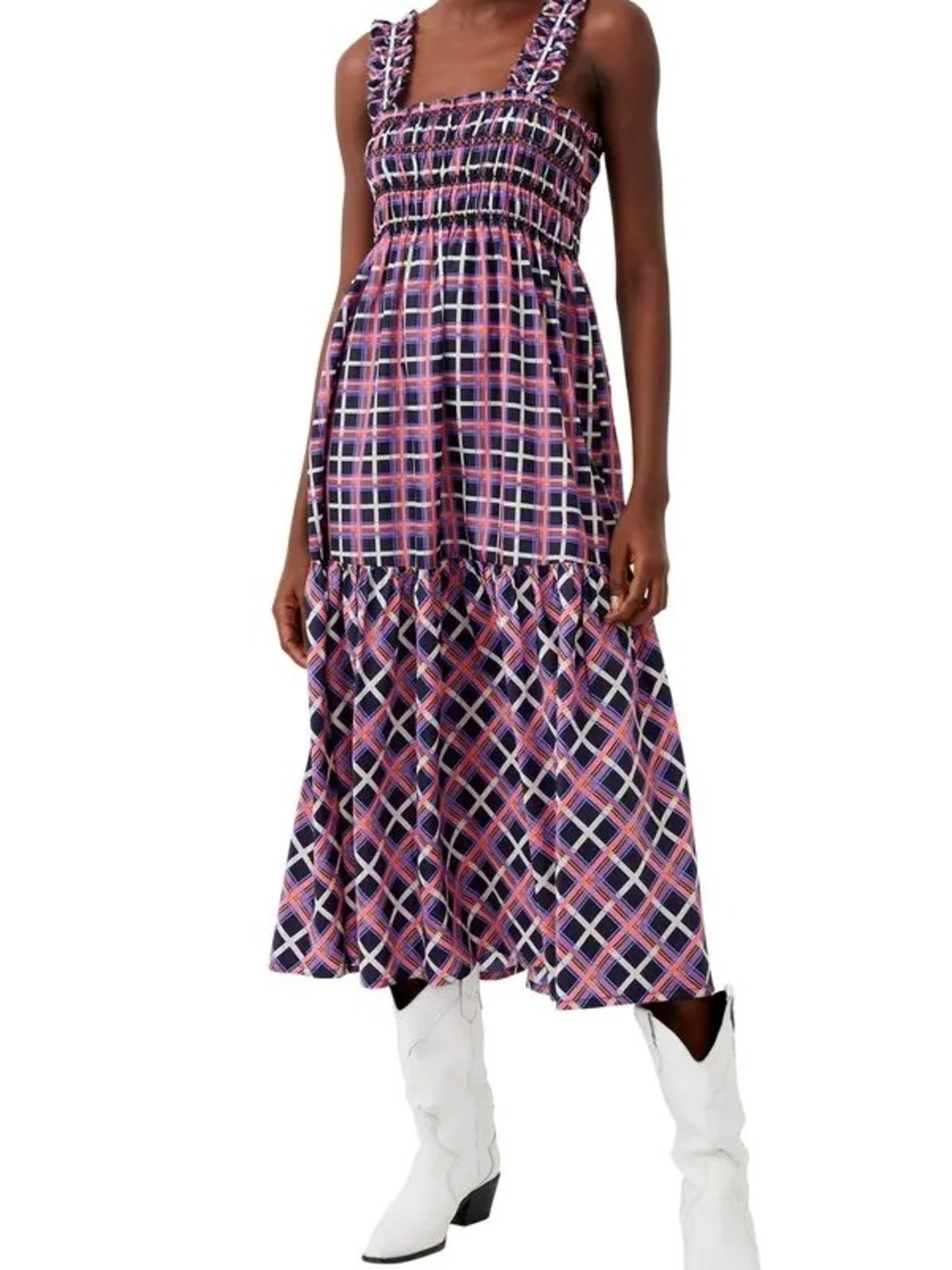 French Connection Smocked Plaid Nap Dress fits size S